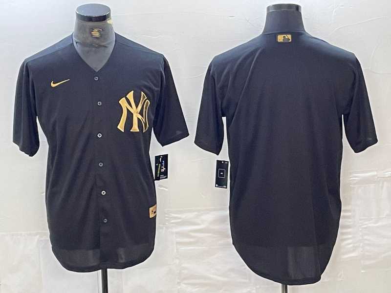 Men's New York Yankees Blank Black Gold Cool Base Stitched Jersey